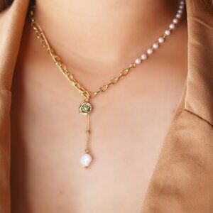 Chic Stainless Steel Coin Pearl Necklace for Every Occasion